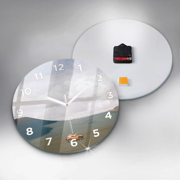 Round glass clock Vehicle in the Kamchatka desert