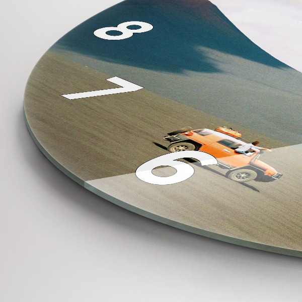 Round glass clock Vehicle in the Kamchatka desert