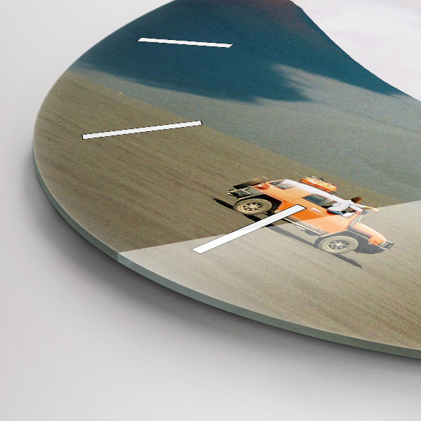 Round glass clock Vehicle in the Kamchatka desert
