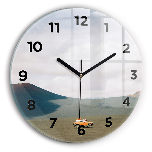Round glass clock Vehicle in the Kamchatka desert