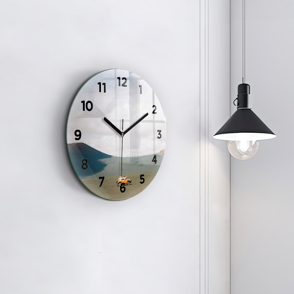 Round glass clock Vehicle in the Kamchatka desert