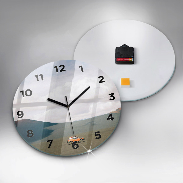 Round glass clock Vehicle in the Kamchatka desert