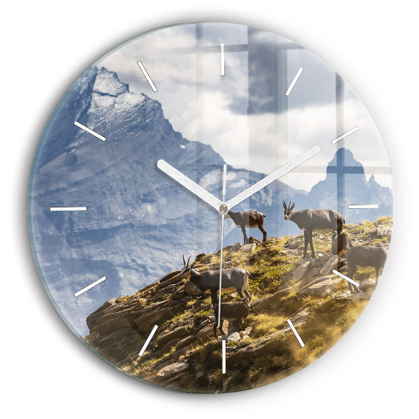 Round glass clock Goat in the Aosta Valley