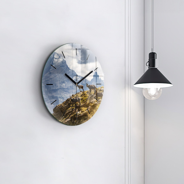 Round glass clock Goat in the Aosta Valley