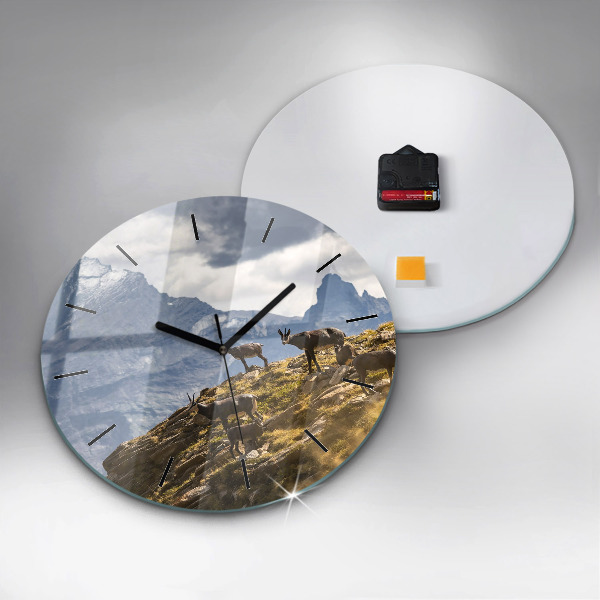 Round glass clock Goat in the Aosta Valley
