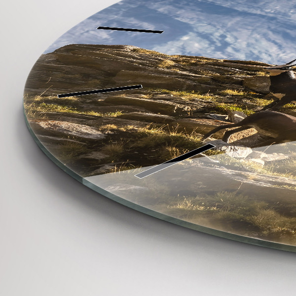 Round glass clock Goat in the Aosta Valley