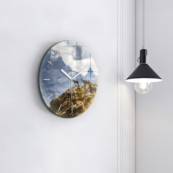 Round glass clock Goat in the Aosta Valley