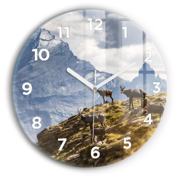 Round glass clock Goat in the Aosta Valley