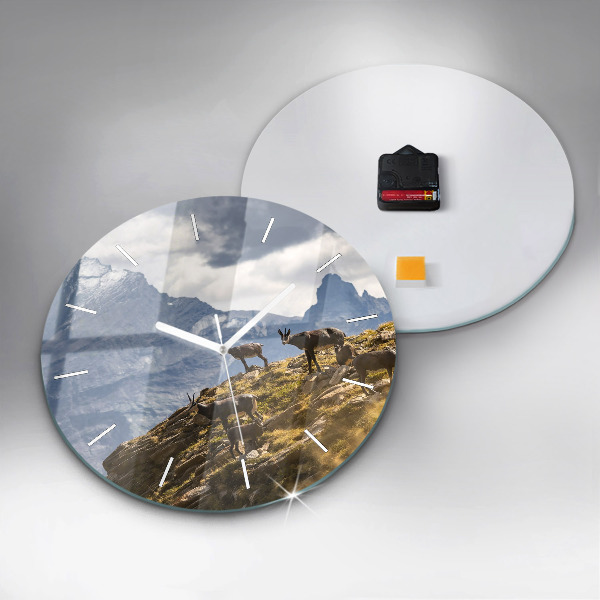 Round glass clock Goat in the Aosta Valley