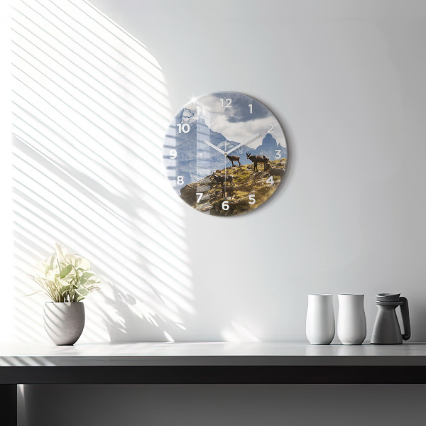 Round glass clock Goat in the Aosta Valley