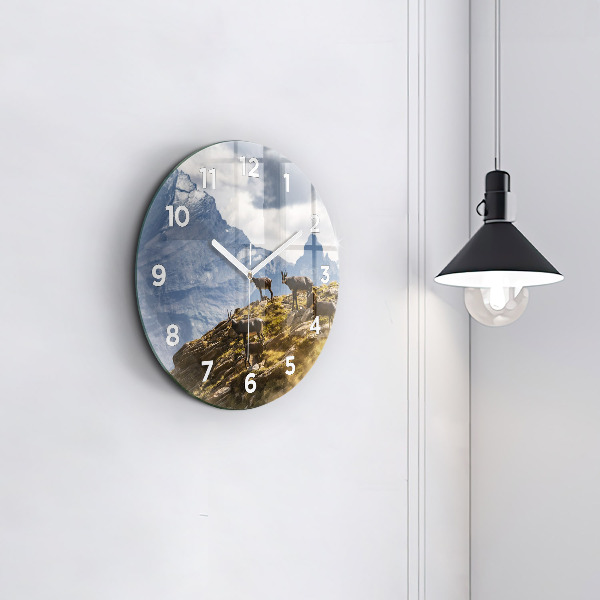 Round glass clock Goat in the Aosta Valley