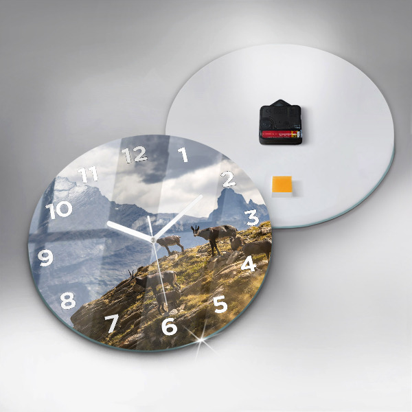 Round glass clock Goat in the Aosta Valley