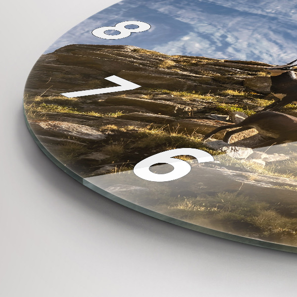 Round glass clock Goat in the Aosta Valley