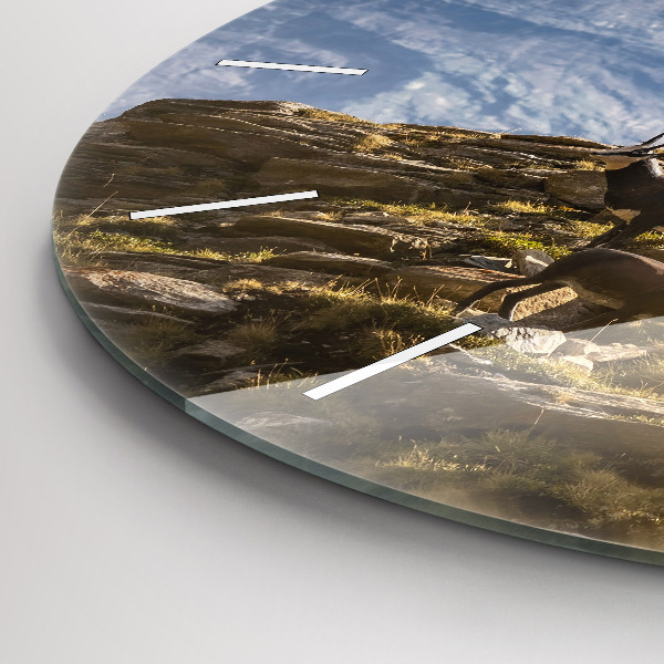 Round glass clock Goat in the Aosta Valley