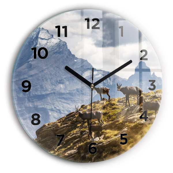 Round glass clock Goat in the Aosta Valley