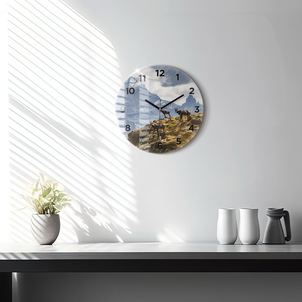 Round glass clock Goat in the Aosta Valley