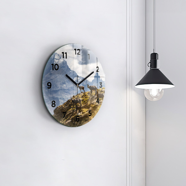 Round glass clock Goat in the Aosta Valley