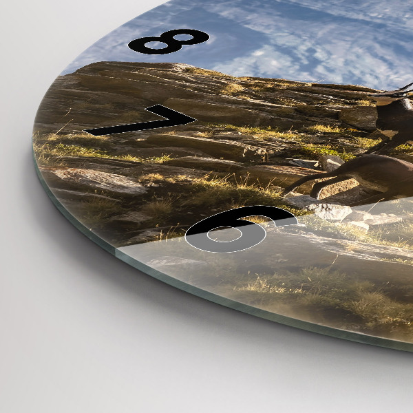 Round glass clock Goat in the Aosta Valley