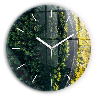 Round glass clock 'Forest from a bird''s eye view'