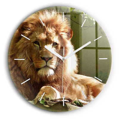 Round glass clock Portrait of a Lion