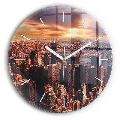 Round glass clock Panorama of the city west