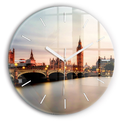 Round glass clock Big Ben London panorama