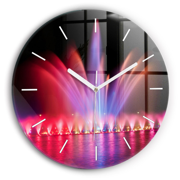 Round glass clock Wroclaw Fountain at Night