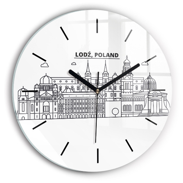 Round glass clock Lodz architecture panorama