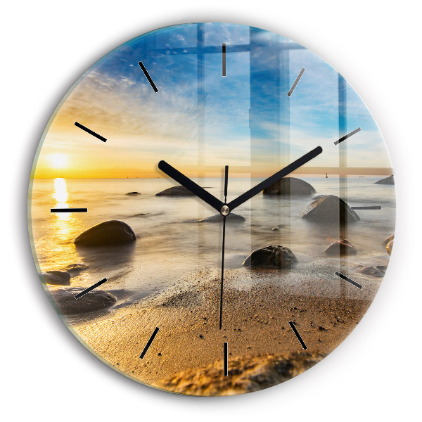 Round glass clock Sunrise Baltic Sea