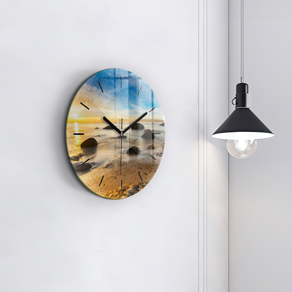 Round glass clock Sunrise Baltic Sea