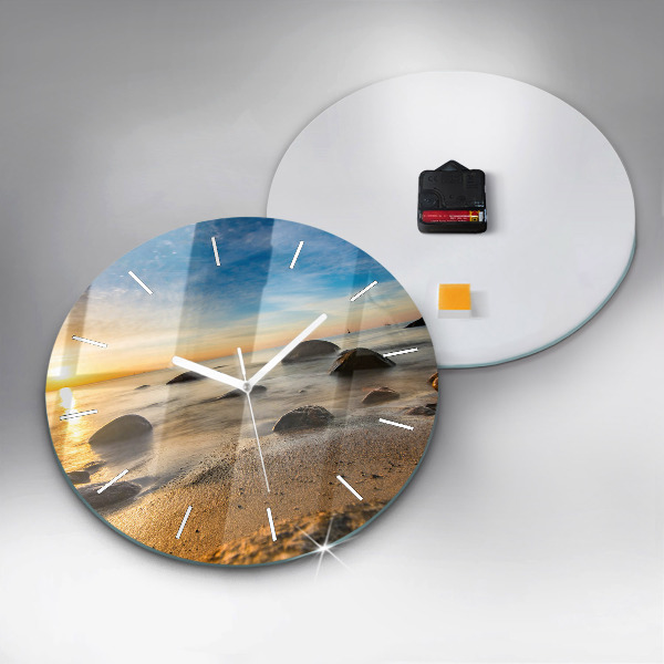 Round glass clock Sunrise Baltic Sea