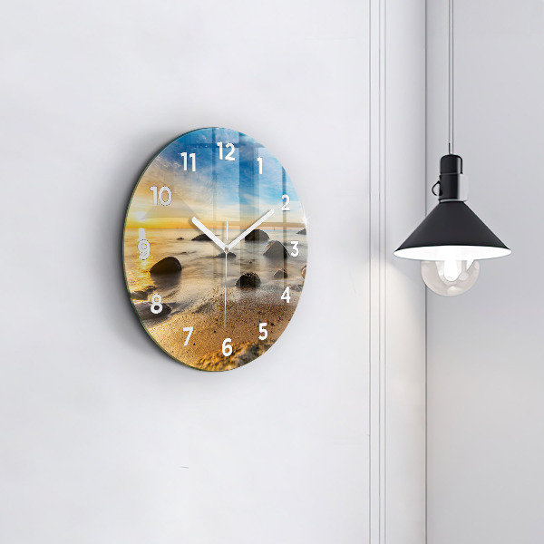 Round glass clock Sunrise Baltic Sea