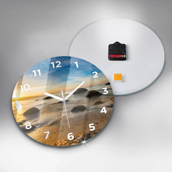 Round glass clock Sunrise Baltic Sea