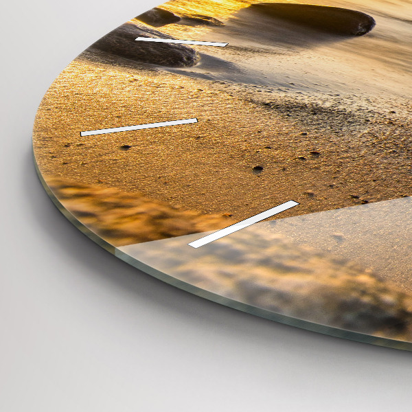 Round glass clock Sunrise Baltic Sea
