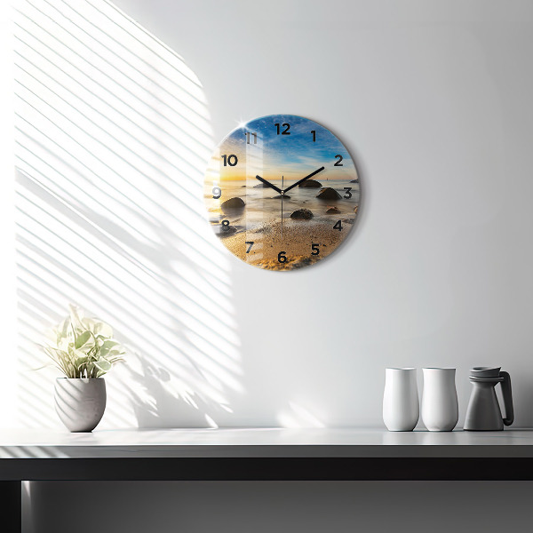 Round glass clock Sunrise Baltic Sea
