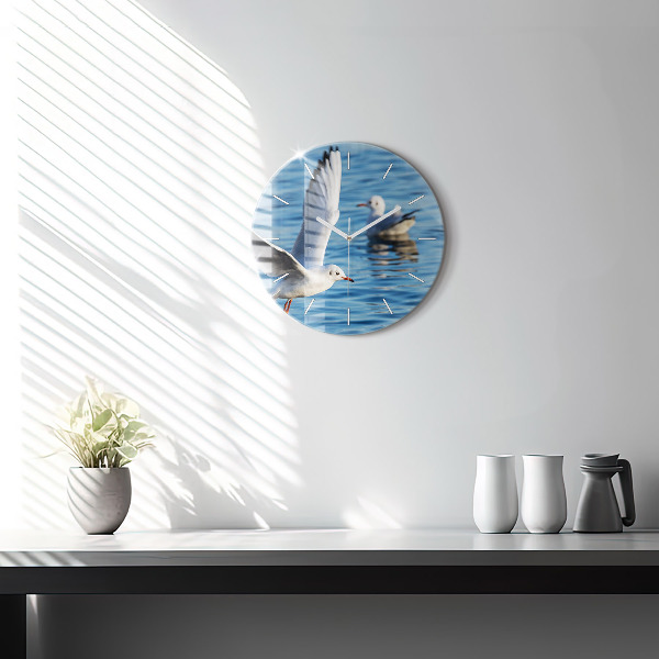 Round glass clock Seagulls in Gdynia