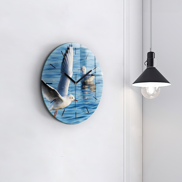 Round glass clock Seagulls in Gdynia