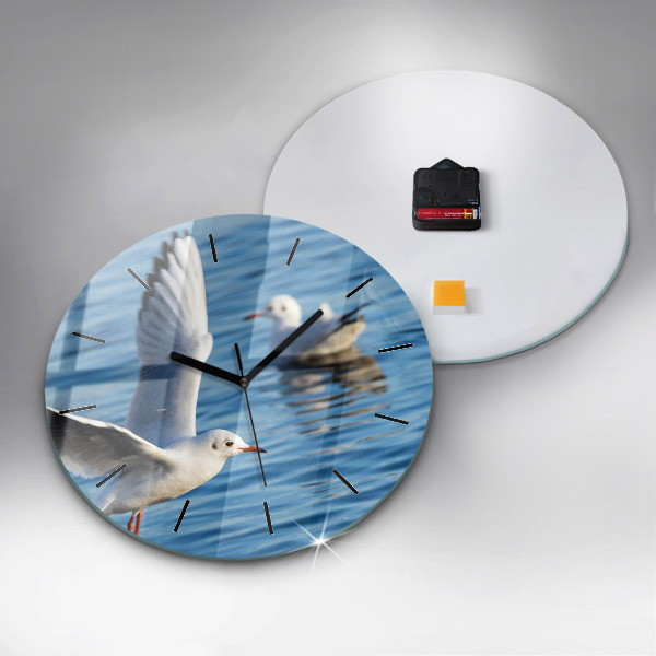 Round glass clock Seagulls in Gdynia