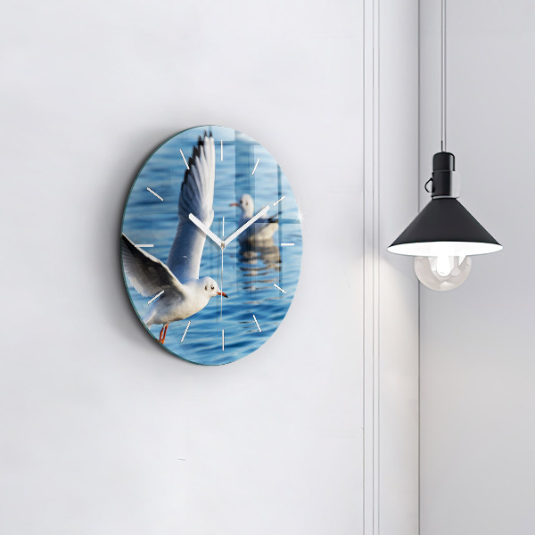 Round glass clock Seagulls in Gdynia