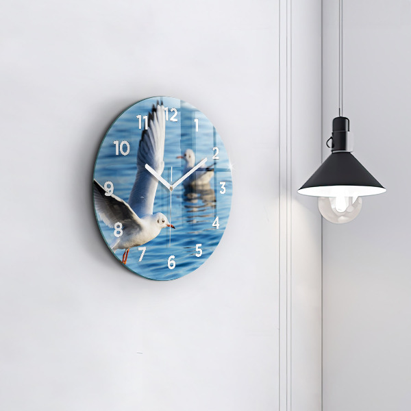 Round glass clock Seagulls in Gdynia