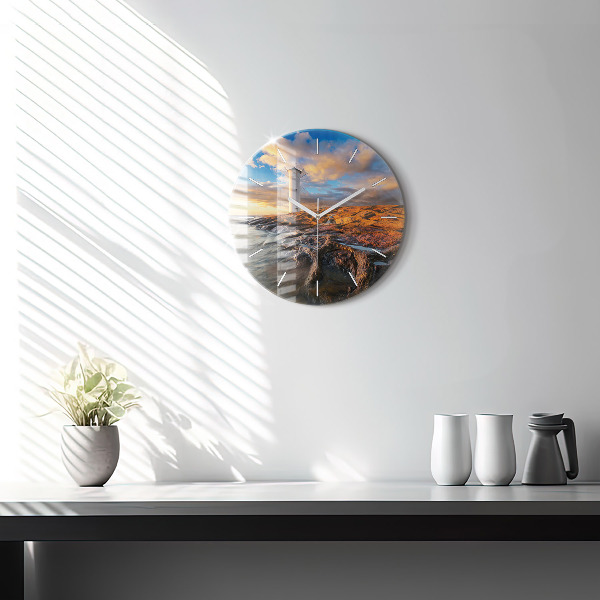 Round glass clock The Lighthouse and the Baltic Sea