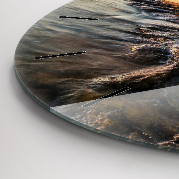 Round glass clock The Lighthouse and the Baltic Sea