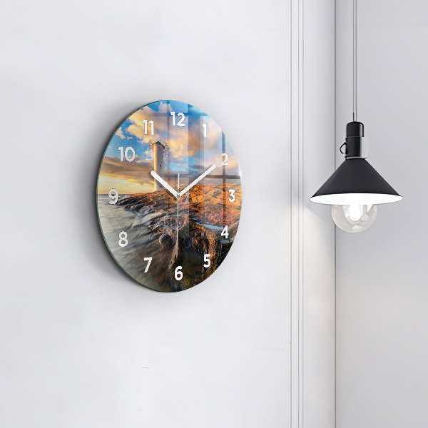 Round glass clock The Lighthouse and the Baltic Sea