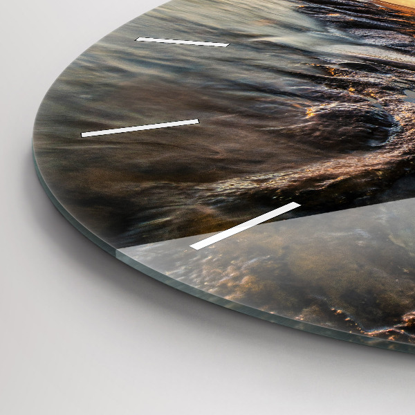 Round glass clock The Lighthouse and the Baltic Sea