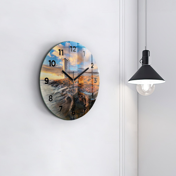Round glass clock The Lighthouse and the Baltic Sea