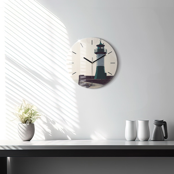 Round glass clock The lighthouse and the sea