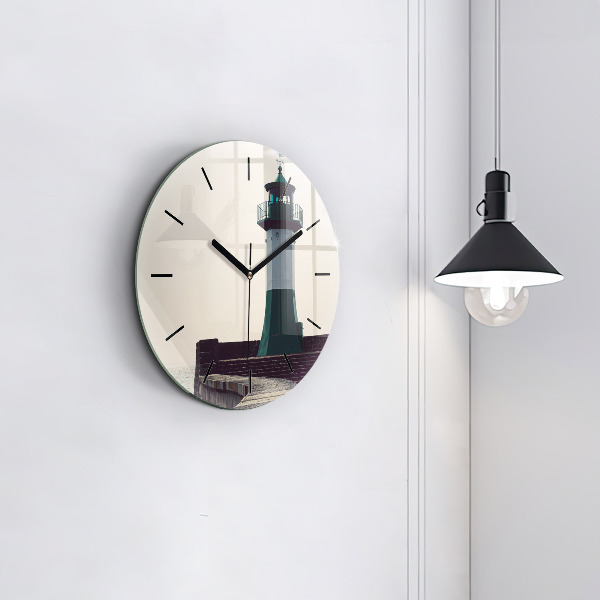 Round glass clock The lighthouse and the sea