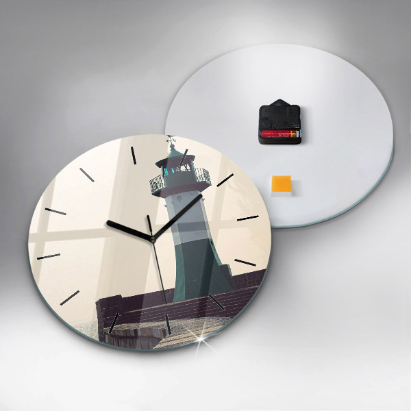 Round glass clock The lighthouse and the sea