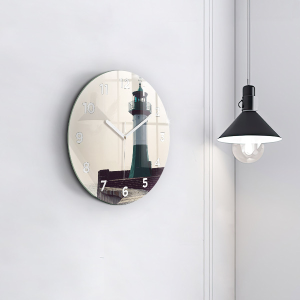 Round glass clock The lighthouse and the sea
