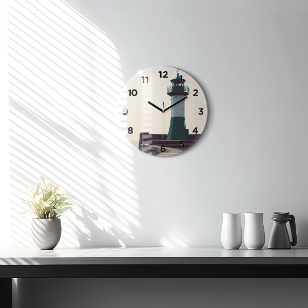 Round glass clock The lighthouse and the sea